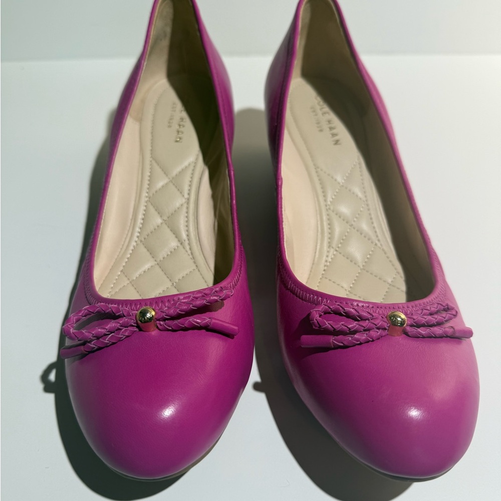 Cole Haan Pink Flats with Glossy Finish and Bow Detail
